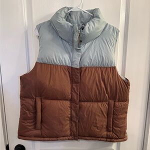 Prana Two-Tone Puffer Vest - Light Blue and Brown